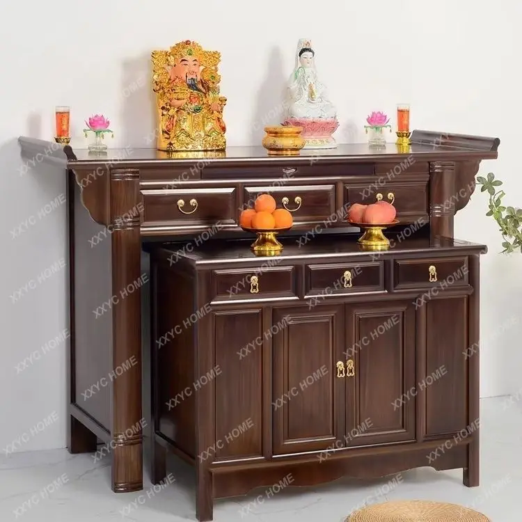 LSimple solid wood Chinese incense case Buddhist platform home use Zhongtang Shentai modern tribute table mandir cabinet