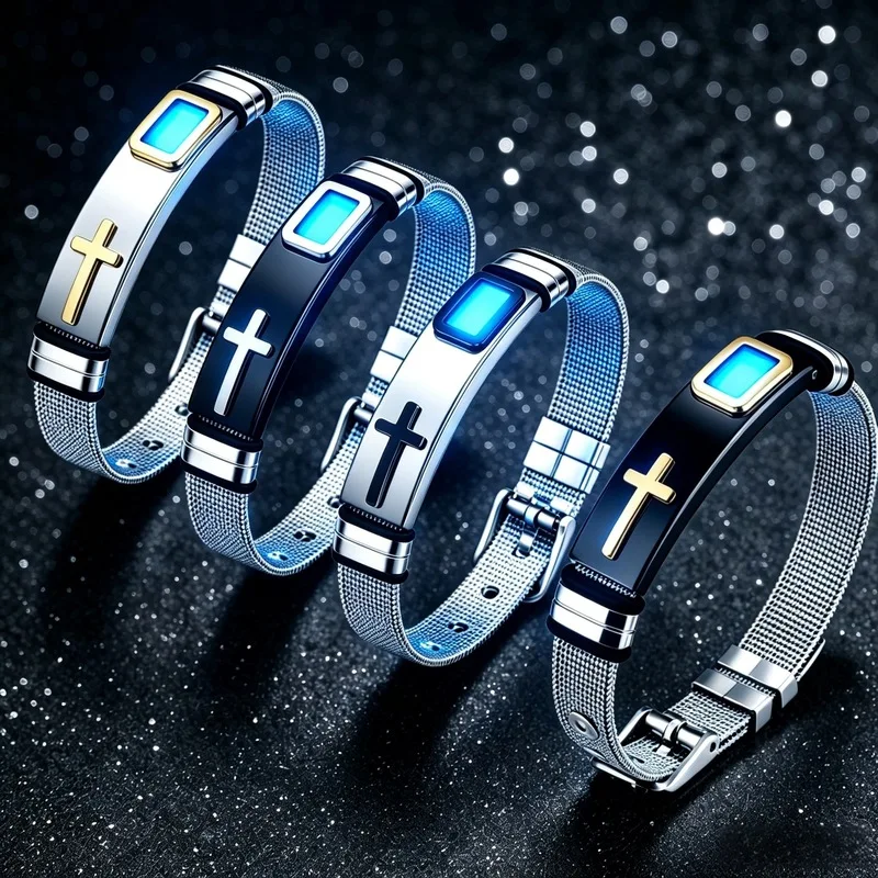 Bracelet ajustable en métal pour homme avec design croix celtique phosphorescente, breloque à bouton-poussoir tendance, noir et or, lumineux la nuit