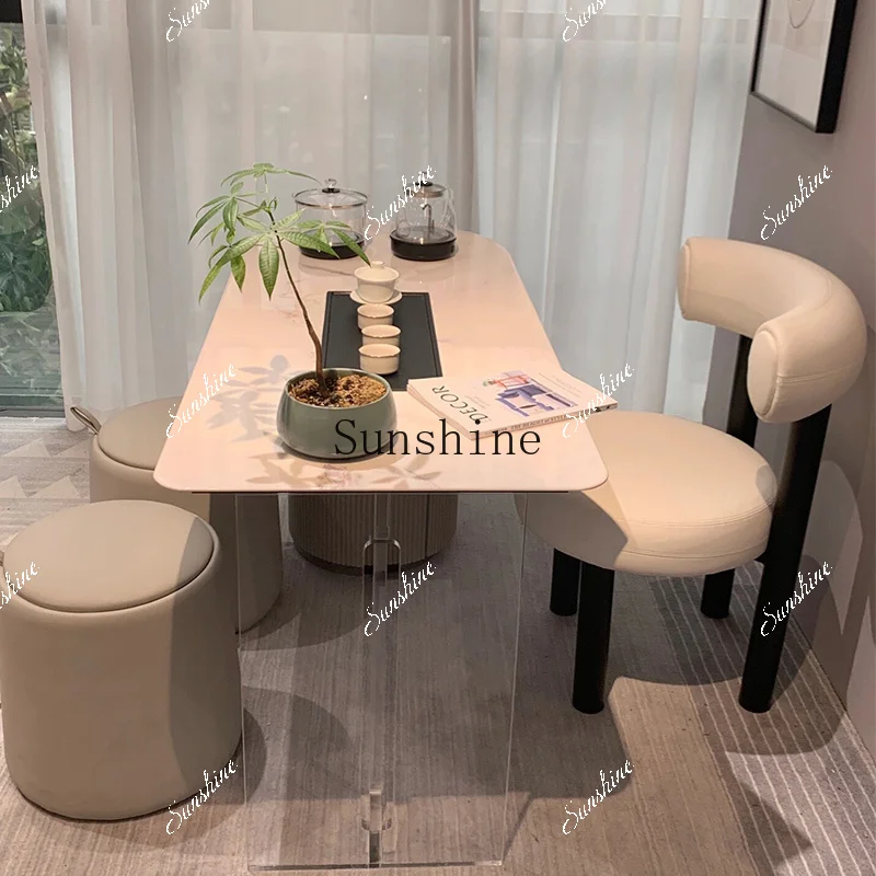 Microcrystalline stone jazz white balcony tea table and chair combination home living room office integrated small apartment  FT