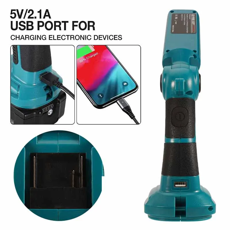 Imagem -04 - Led Lanterna Luz de Trabalho para Makita 18v Baterias de Íon de Lítio Bl1850 Bl1830 Portátil Lâmpada de Mesa Spotlight com Usb 12w 1000lm