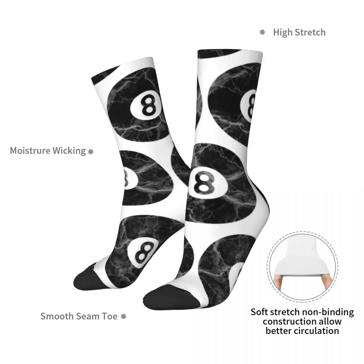 8 Ball Billiards Pool Eight-ball Socks Harajuku Super Soft Stockings All Season Long Socks Accessories for Man's Woman's Gifts