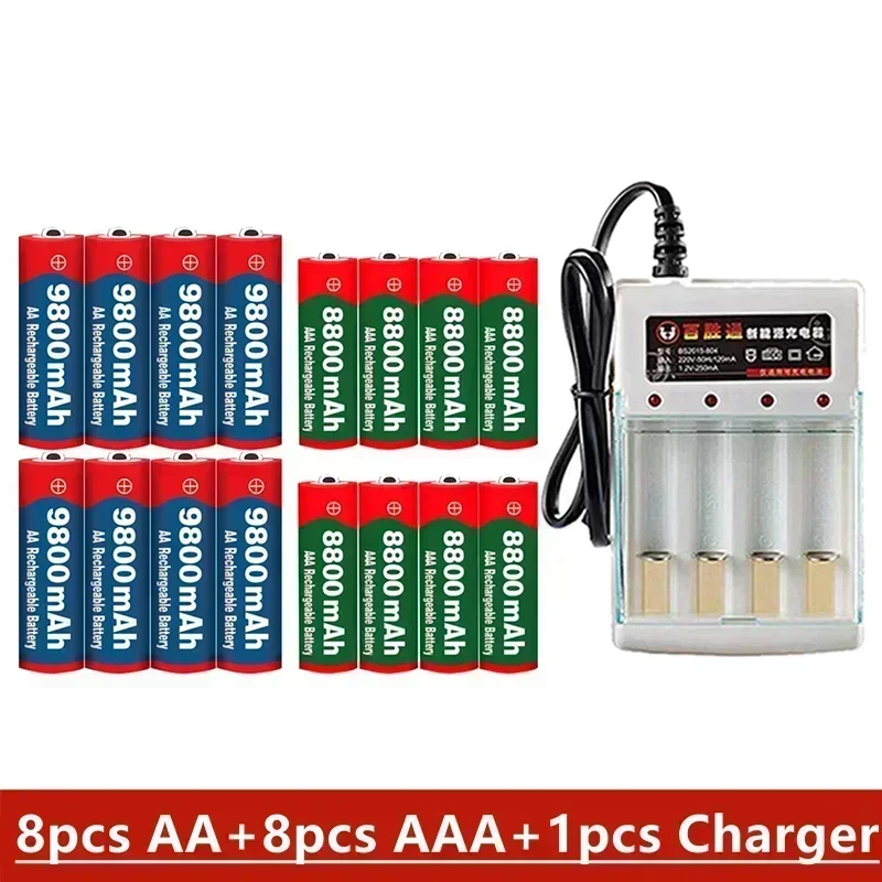 Rechargeable Battery 1.5V AA 9800Mah 1.5V AAA 8800Mah Alkaline  with Charger for Computer Clock Radio Video Game Digital Camera