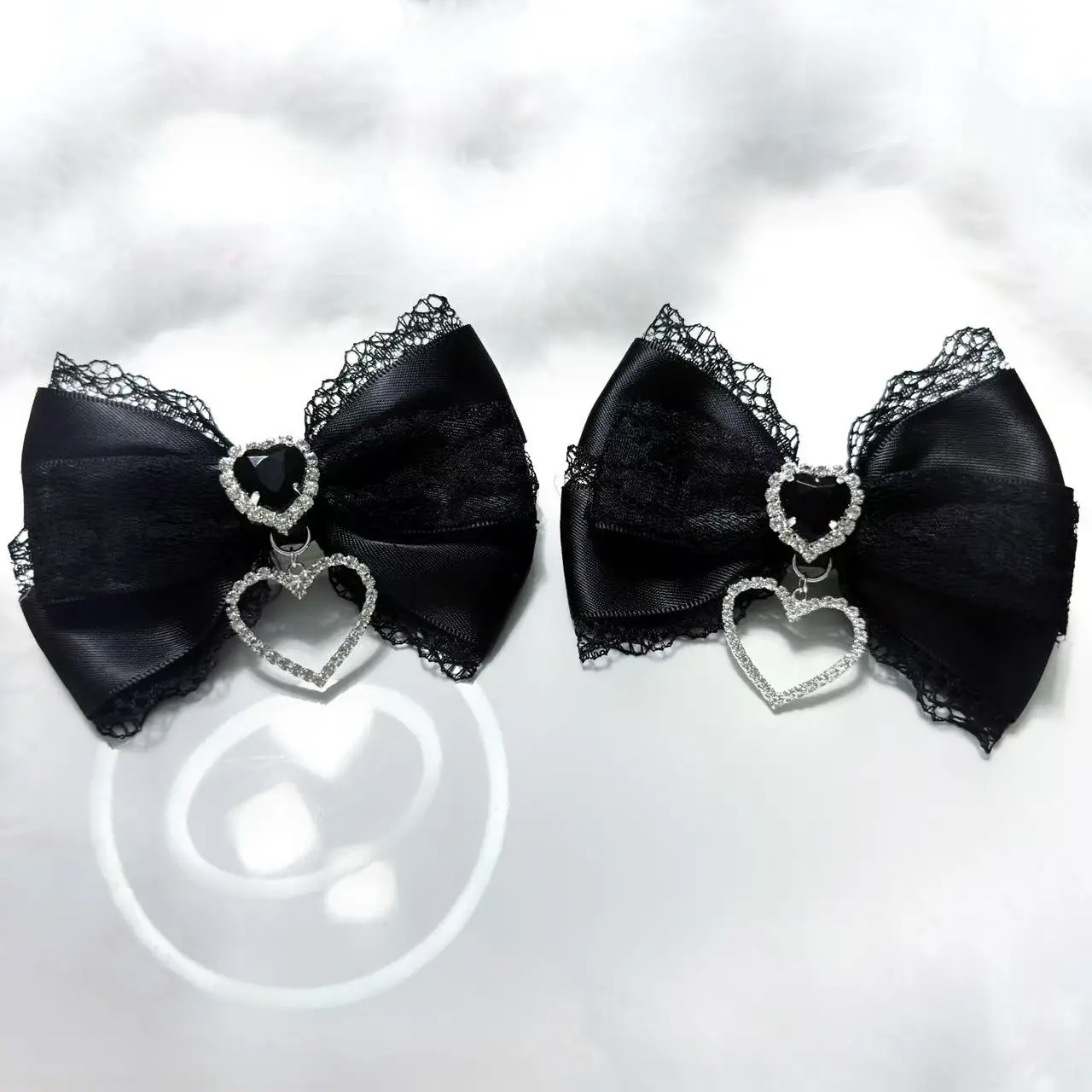 اليابانية الأصلية اليدوية الحلو ولطيف فتاة مجوهرات الأرض برعم المرأة إكسسوارات الشعر الدانتيل حجر الراين القوس دبوس الشعر بروش #4