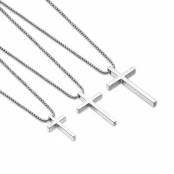 Stainless Steel Cross Crucifix Necklace For Men Women Pendant Chain Prayer Religious Metal Jewelry