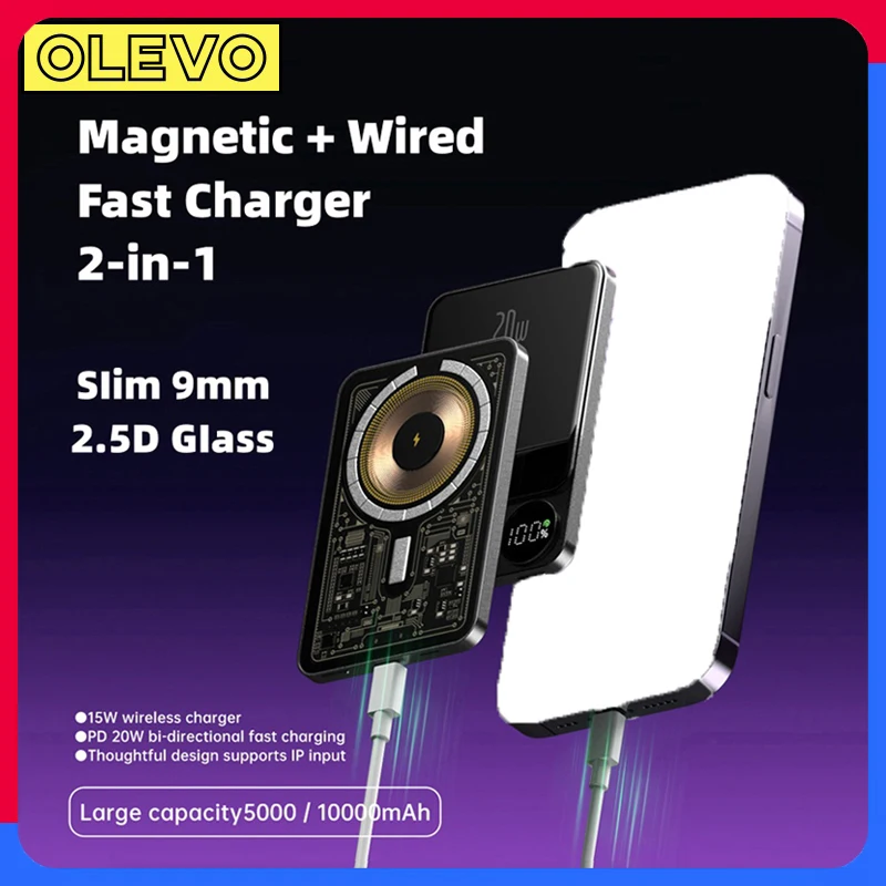 10000mAh شفاف ماكساف باوربانك 15W المغناطيسي اللاسلكي شاحن سريع البطارية المحمولة لآيفون شياومي سامسونج بنك الطاقة