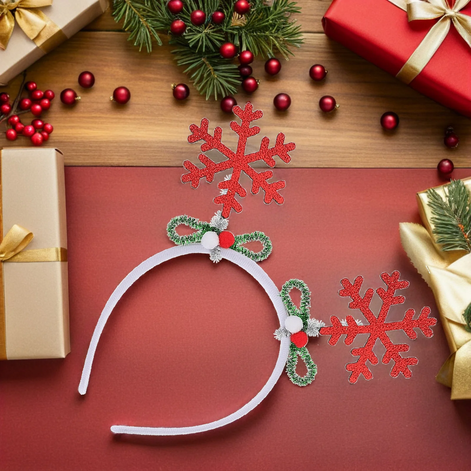 

4Pcs Festive Snowflake Headbands Glitter Christmas Hairband for Women Holiday Party Winter Celebration Accessory