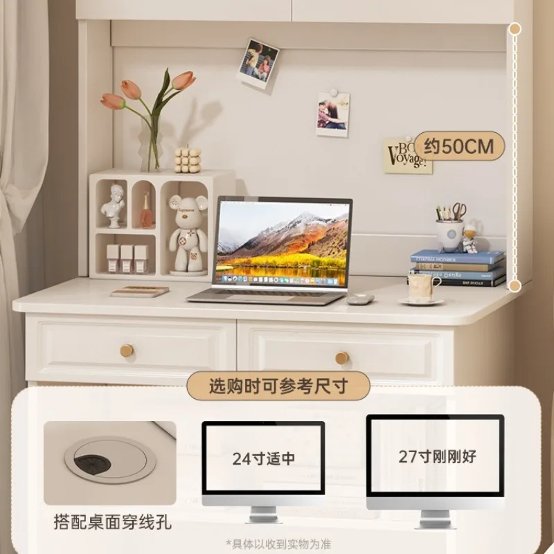 Bookshelf integrated computer desk bedroom home desk girls white cream wind small apartment study table