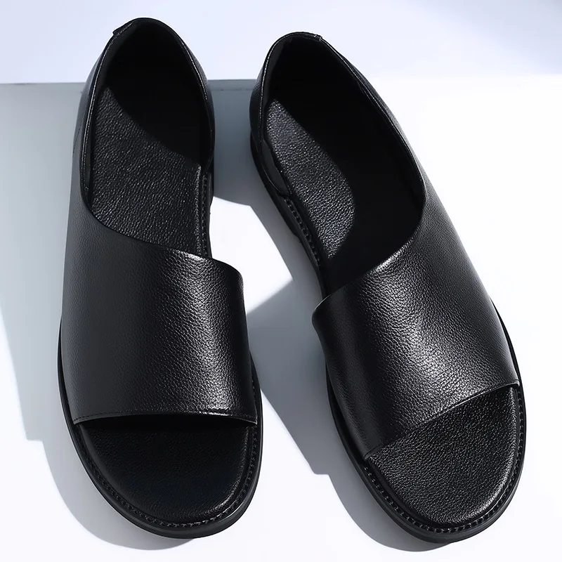 Hot sale High Quality Leather Classics Black Summer Sandals For Men Outdoor Beach Shoes Casuals Sport Sandals Plus size 47 48