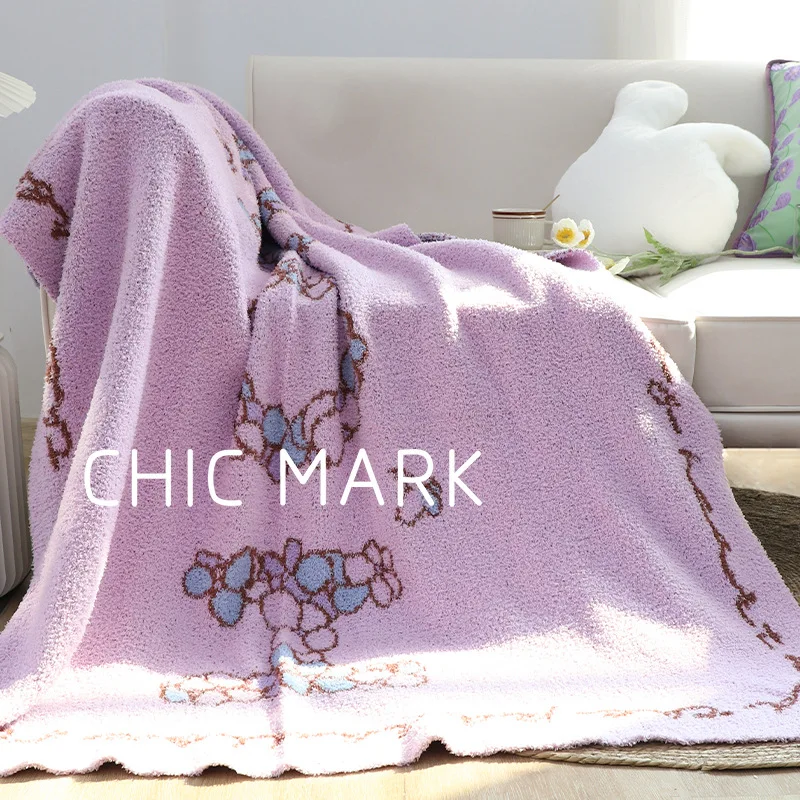 Withered Wind Purple Monet Garden Half Edge Plush Blanket Bedroom Leisure Cover Blanket Napping Blanket Living Room Sofa Blanket