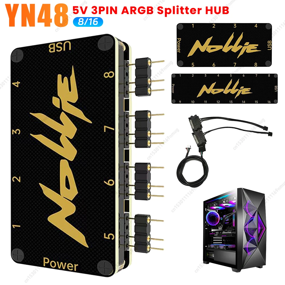 

5V 3PIN Addressable ARGB Splitter Support SignalRGB OpenRGB ARGB Fan HUB Controller SATA Power 8/16 Way Computer Accessories