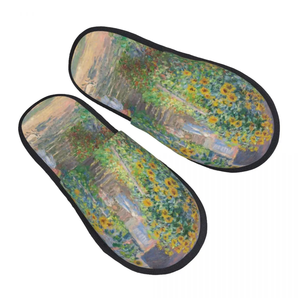 

The Artist's Garden At Giverny House Slippers Women Soft Memory Foam Claude Monet Painting Slip On Spa Slipper Shoes