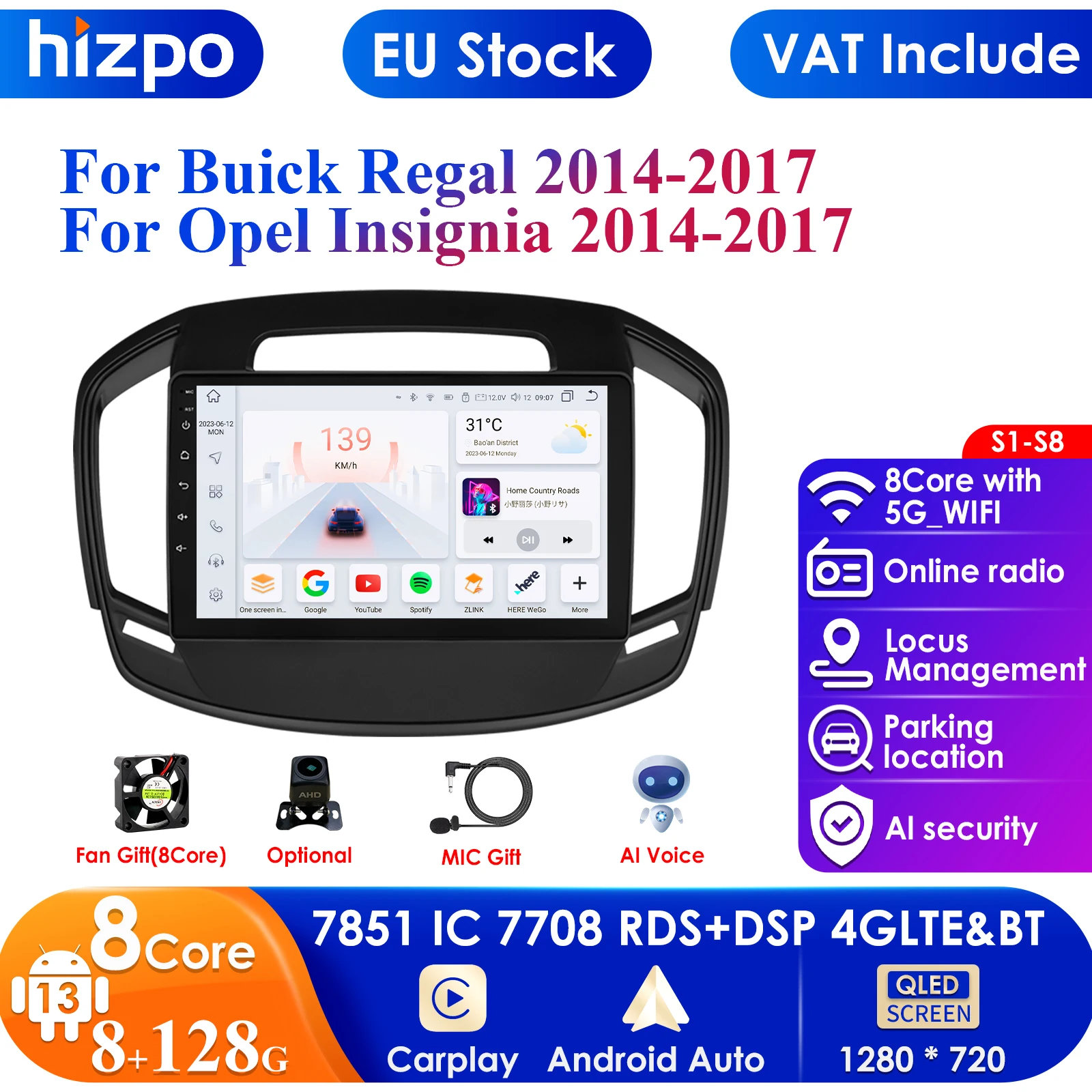 9'' 7862 QLED Screen 2din Android Car Radio Multimedia Video Player for Buick Regal 1 Opel Insignia GPS Navi Carplay Auto 4G RDS