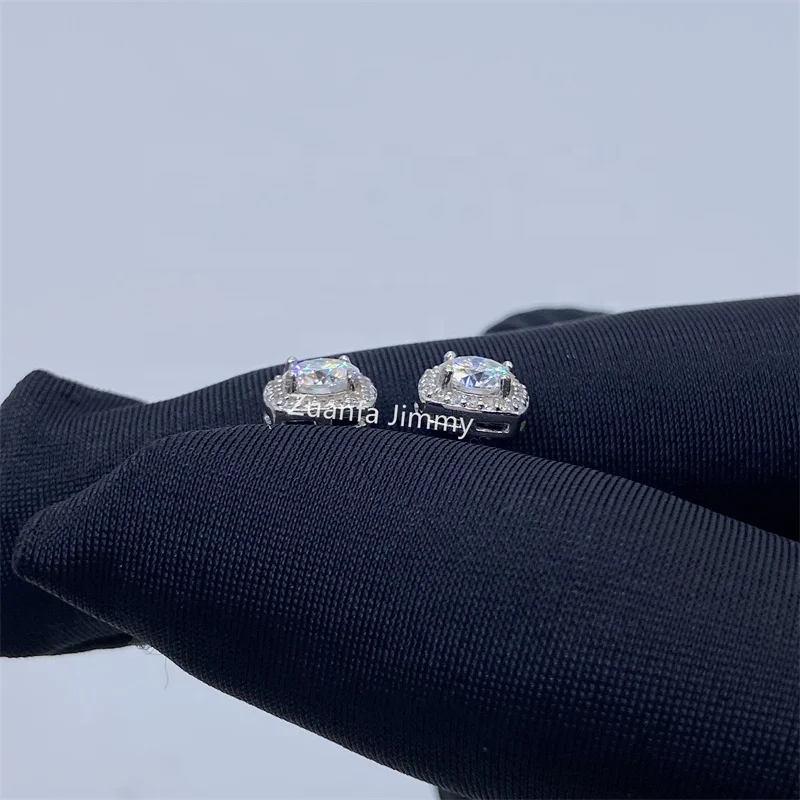 Wholesale price In Stock Iced Out Stud Earrings 925 Sterling Silver VVS Round Moissanite Women hip hop earring