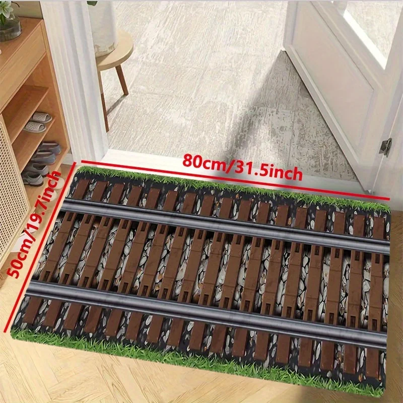 1pc Track‑Pattern Printed Rectangle Floor Mat, Home Decor Rug for Entryway, Bedroom & Living Room