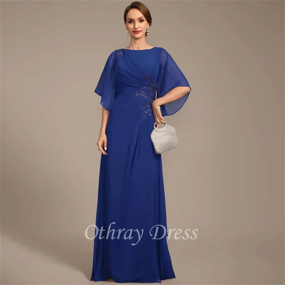 New Scoop Neck Mother Of The Bride Dress A-line Floor-Length Chiffon Appliques Formal Dresses Vestidos Mae Da Noiva Casamentos