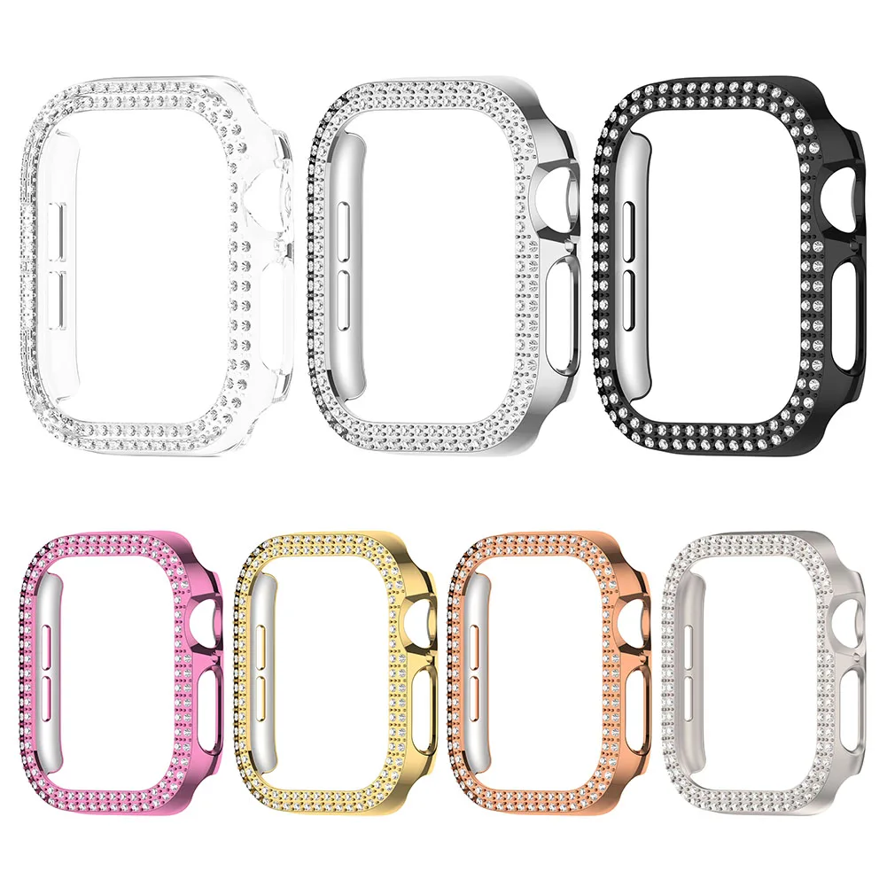 Double Diamond PC Watch Case Anti-Fall Protection Frame Anti-Scratch Watch Screen Protector for Apple Watch Series 10 42MM/46MM