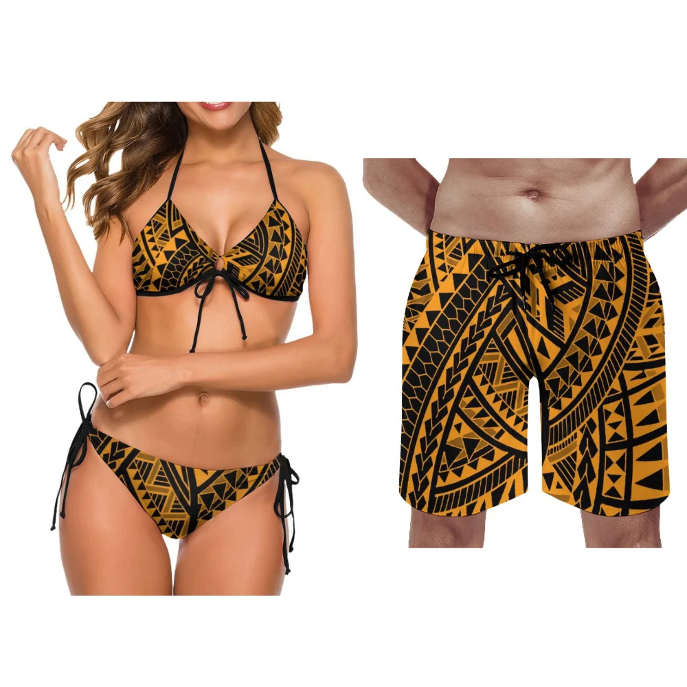 คู่ใหม่ท่องชุดสูท Custom-Made Polynesian Custom สระว่ายน้ําปาร์ตี้วันหยุด Hot Spring Party ชุดว่ายน้ําชุดสองชิ้น