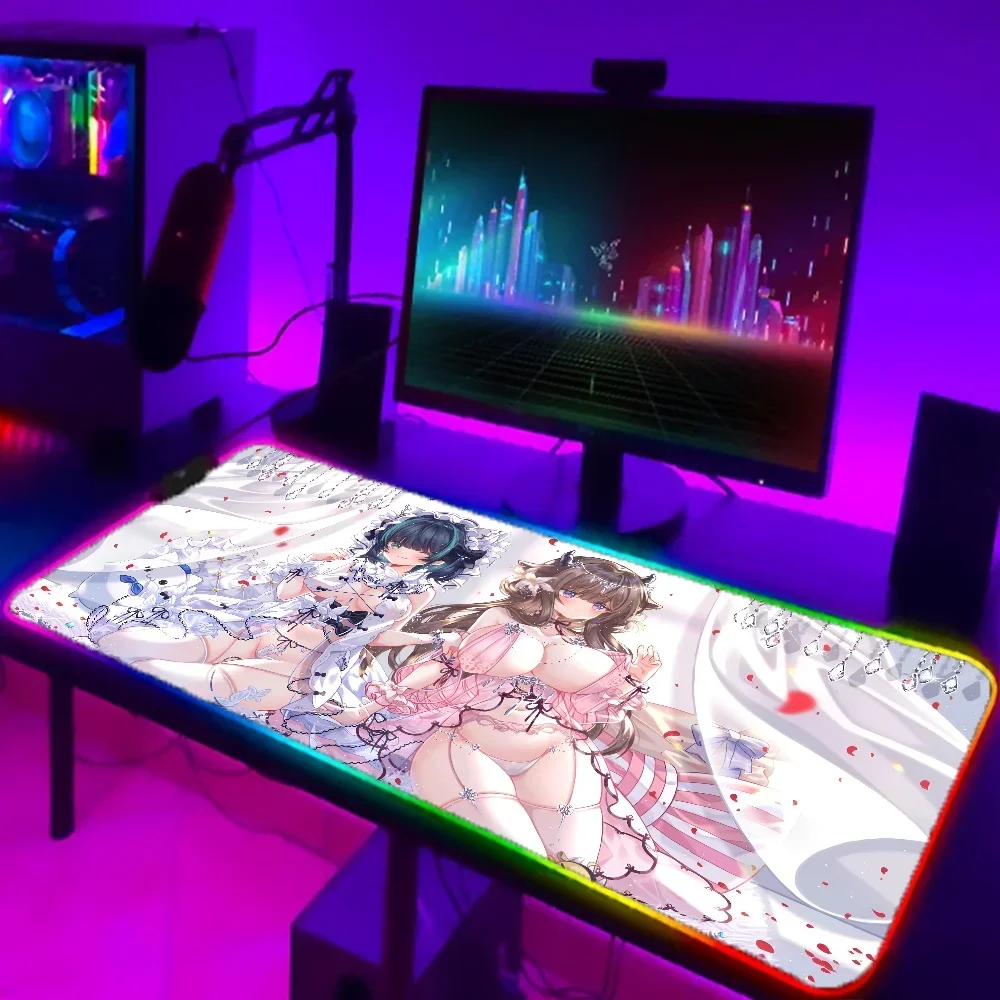 1pc Cheshire Azur Lane Sexy Girl XXL RGB Gaming Mouse Pads HD Black Gamer Accessories Large LED