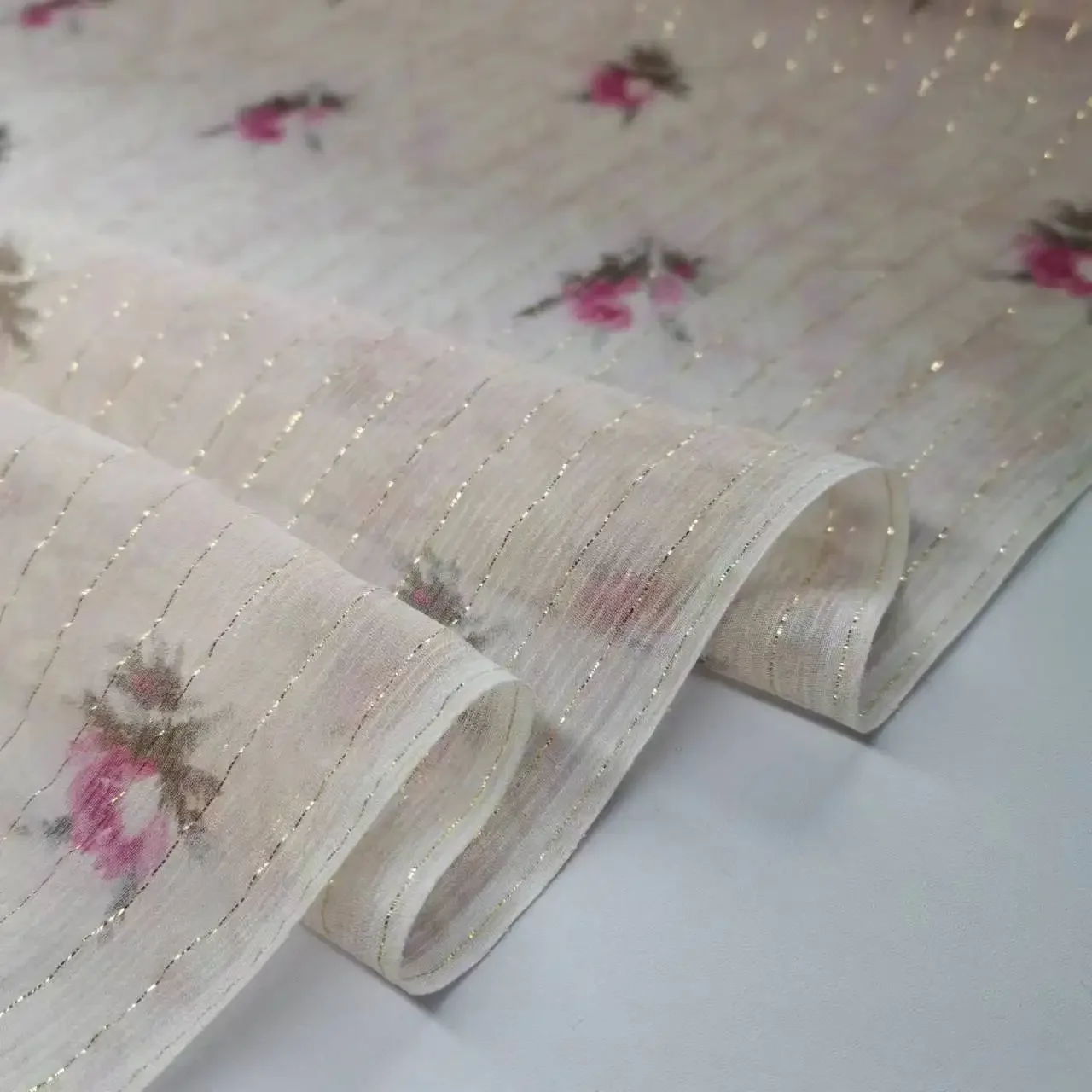 Floral Silk Fabric For Saree Sudan Toub Silk Metallic Shiny Lurex Fabric