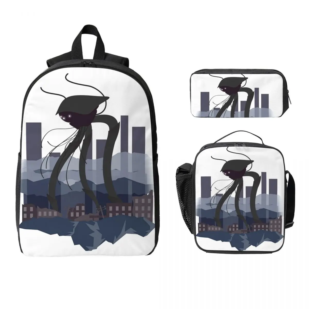 

War Of The Worlds Martian Tripod Backpack Boys Girls BookBag School Bag Laptop Shoulder Bags 3ps Insulated Lunch Bag Pencil Case