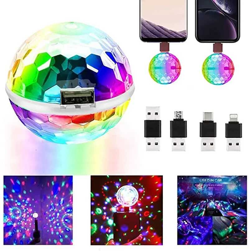 Pop USB DC 5V Double Head Disco Ball Stage Light Music Control Android Apple Phone Colorful Dj Light Christmas Party Light Kids
