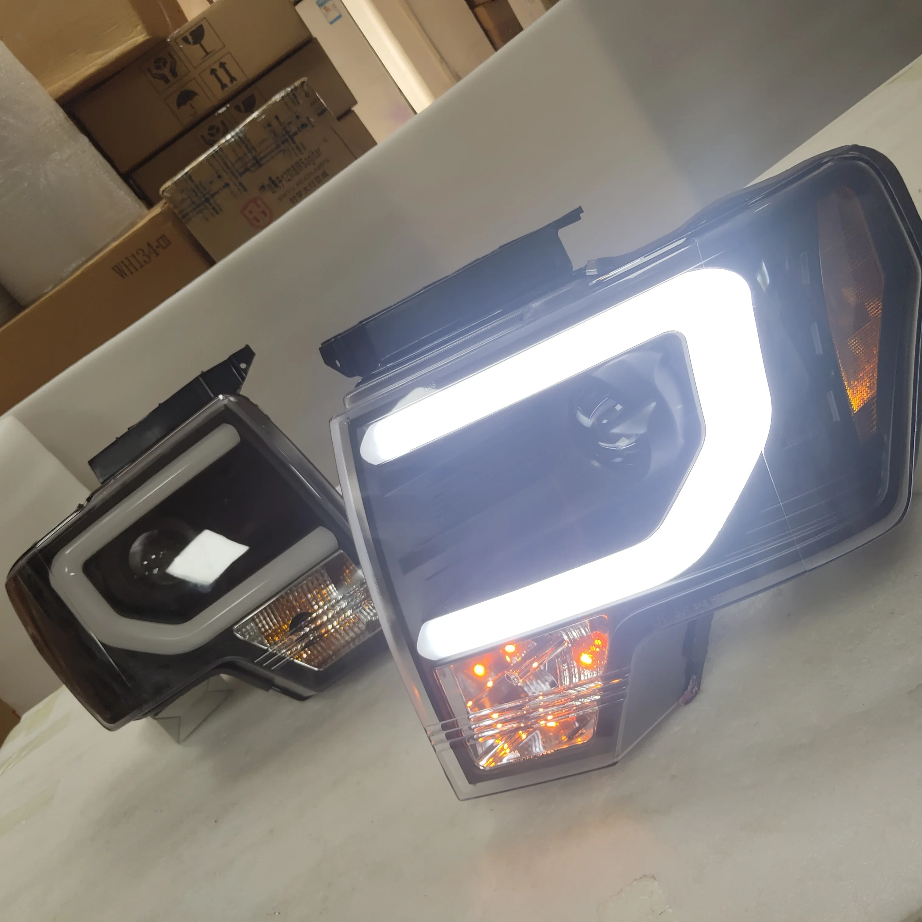 

For FORD F150 Raptor LED Strip Head Lamp 2008-14 Year Black Housing SN