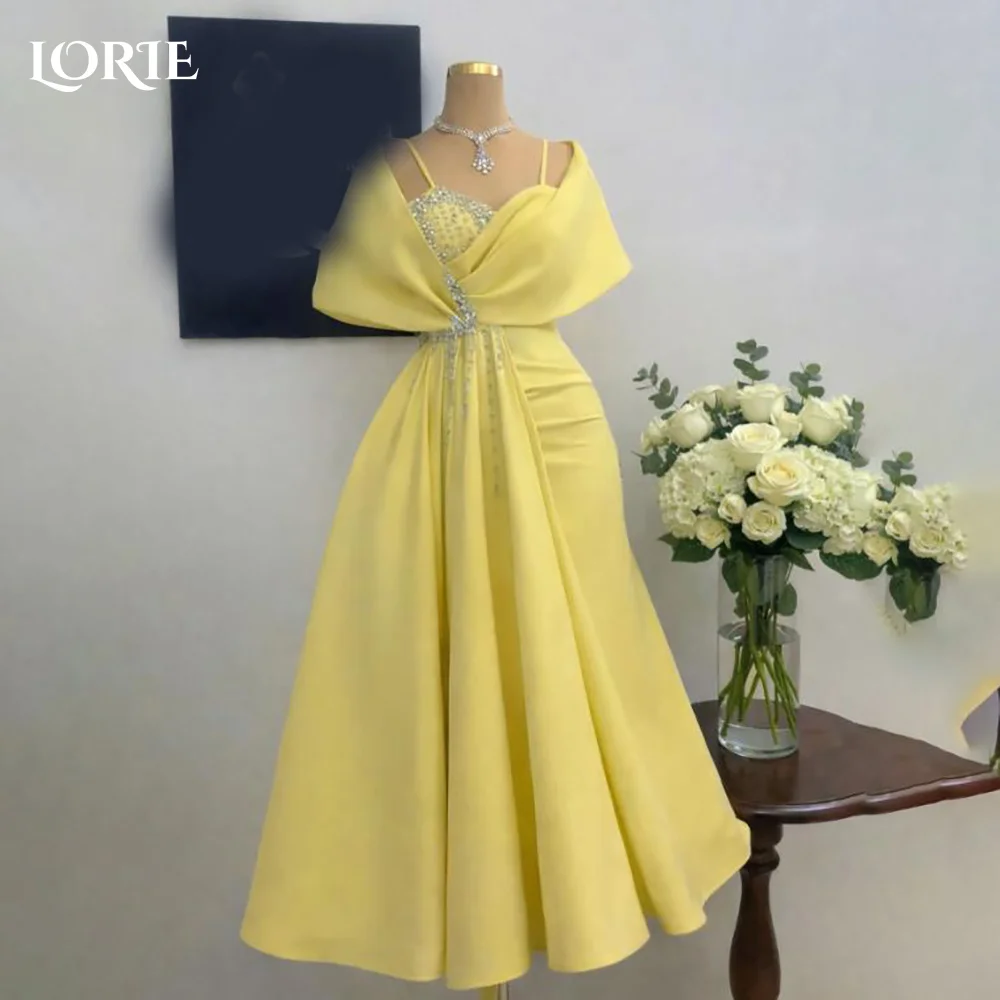 

LORIE Modest Ball Evening Dress Puff Sleeve Princess Prom Dresses Pleats Illsion Tea Leagth Champagne Party Gowns Customized2026