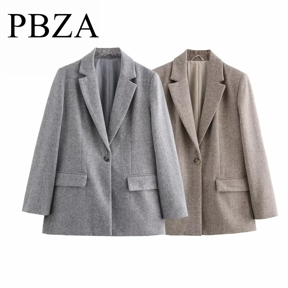 

2024 New women's collar long sleeved casual loose top herringbone diagonal straight cut suit jacket