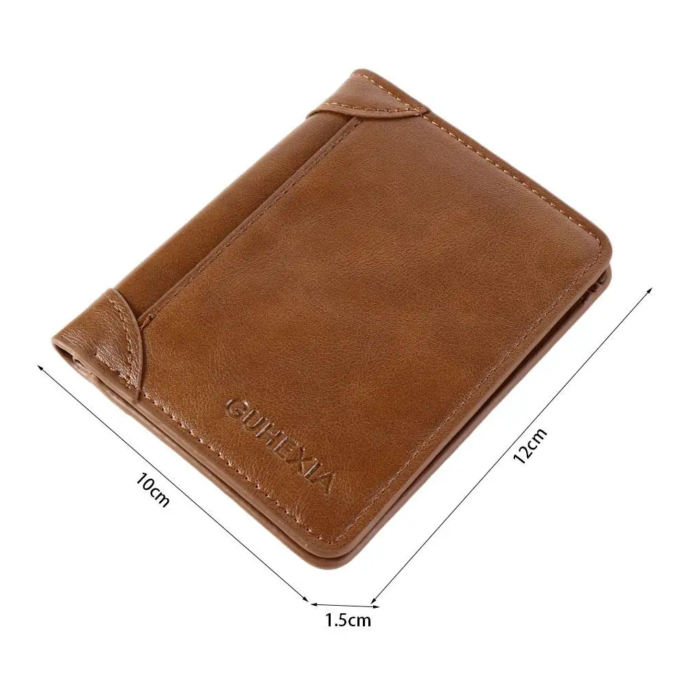 Leather 2 Fold Wallets Urban Recreational Style Solid Color Men's Short Wallet Credit Card Case Multifunction Pocket Purse