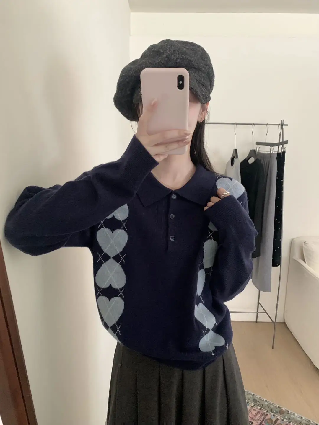 

Women's wool sweater with Korean style heart twisted flower wool knit sweater