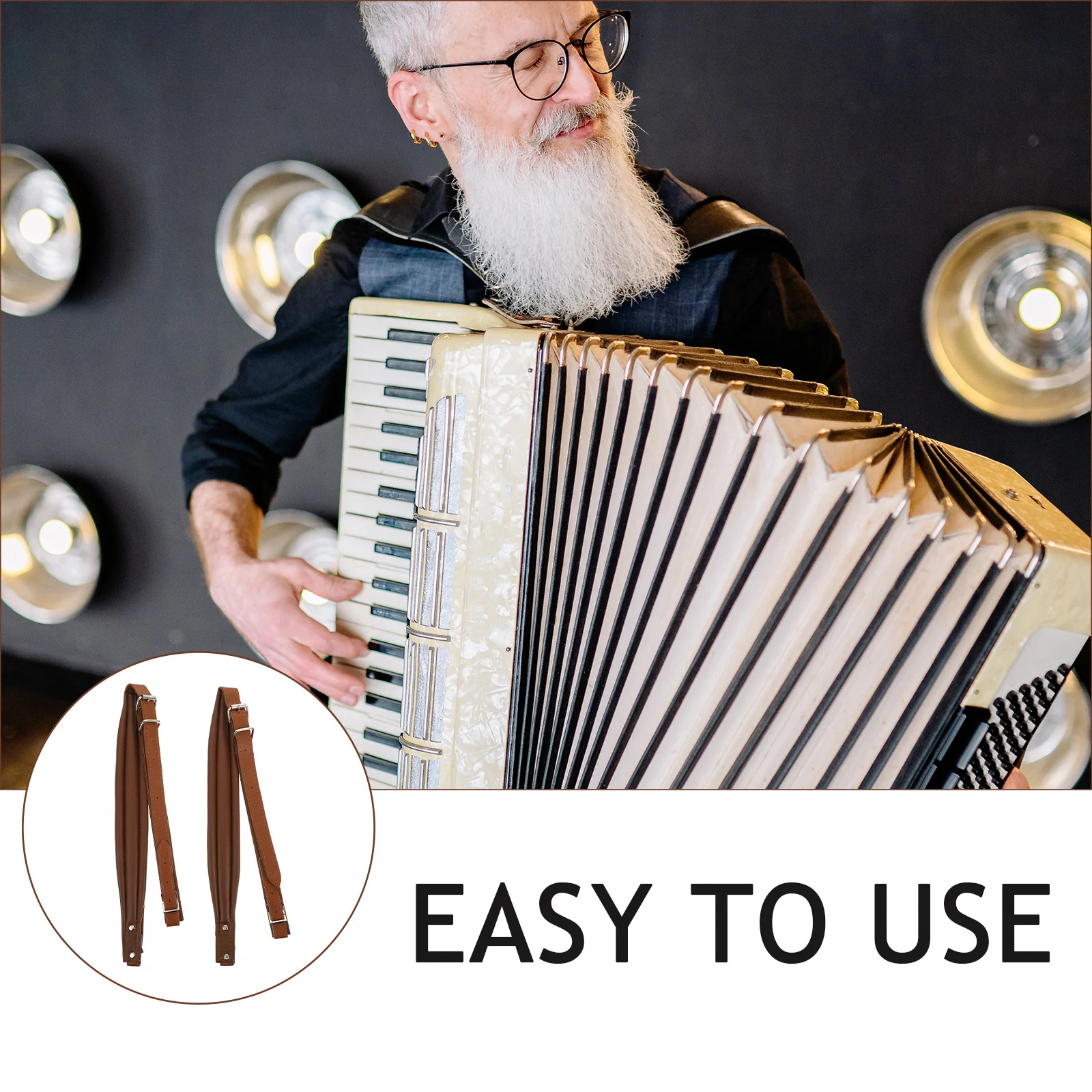 

2pcs Accordion Shoulder Belt Premium PU Adjustable Durable Wear-Resistant Breathable Comfortable Adult Padded Coffee