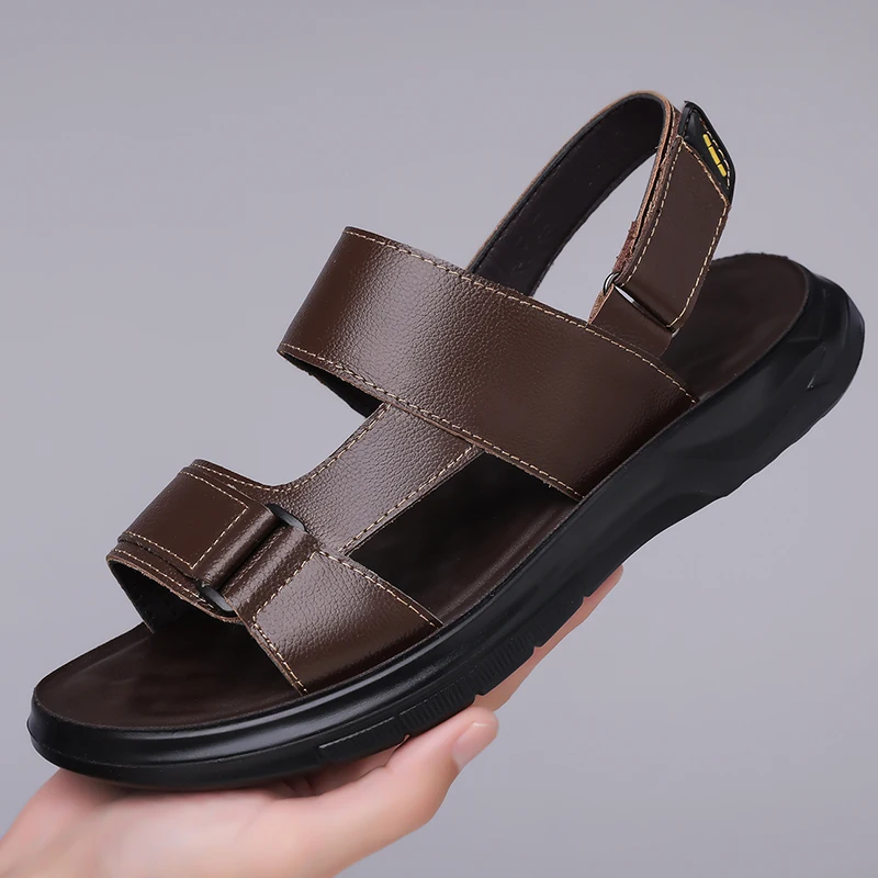 

Мужские летние сандалии из натуральной кожи (первый слой) 2026 года, роскошные высококачественные пляжные повседневные шлепанцы Sandalias Hombre