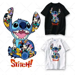 Stitch x Mickey Patches Iron on Transfers for Clothes Cartoon Heat Transfer Vinyl Sticker for T-shirt Cute Disney Printed Decor