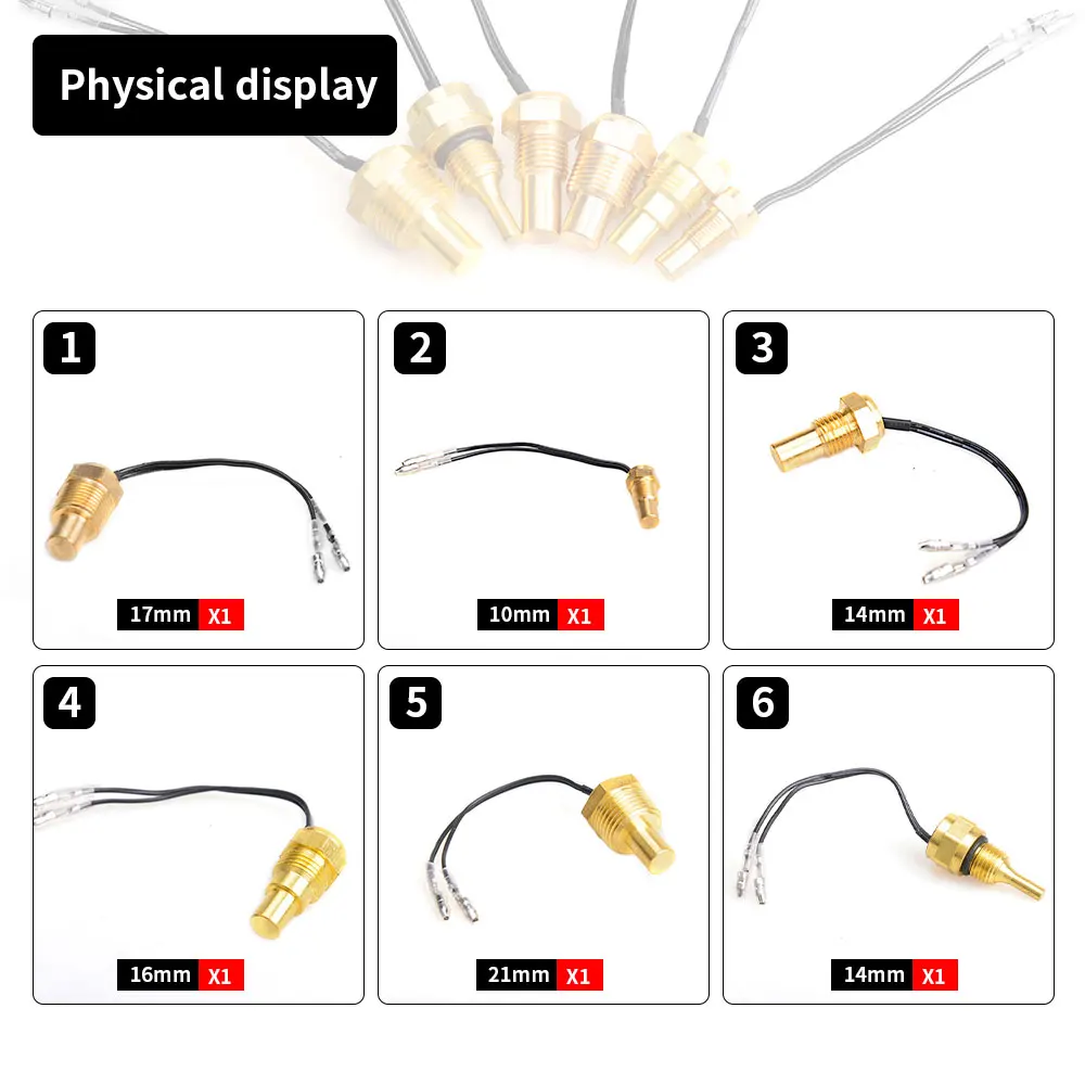 Universal Water Temperature Gauge 10MM 12Mm 14MM 16MM 17MM 21MM Head Plug 1/8 3/8 Thread Sensor