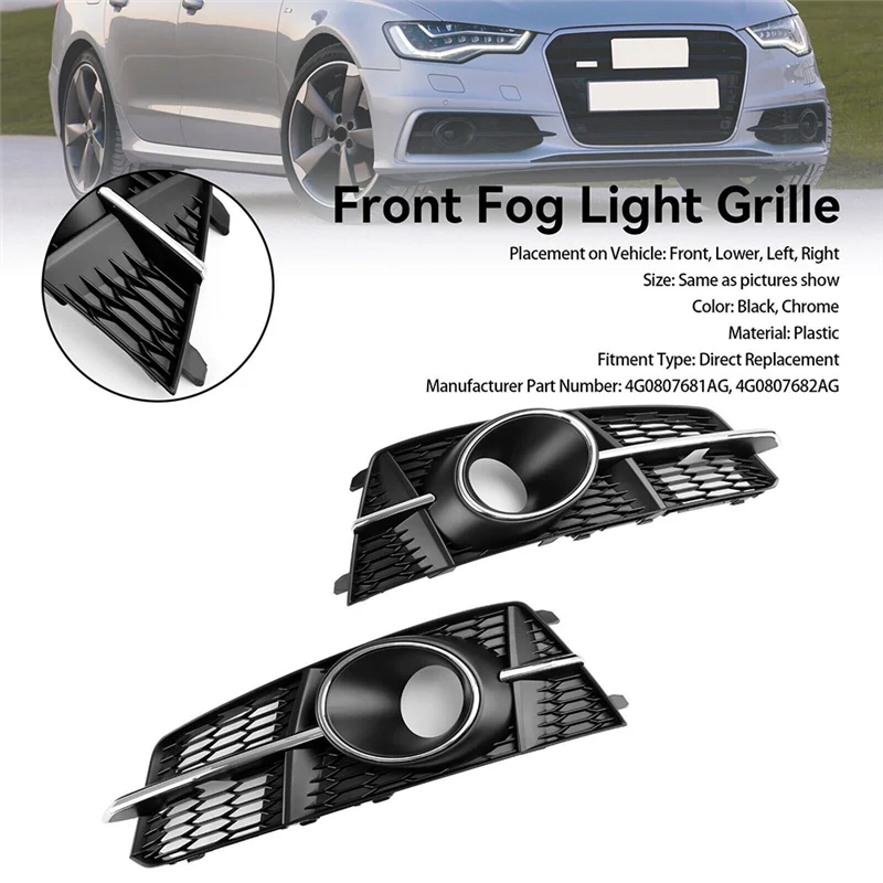 Car Fog Light Grill Lamps Cover Plastic Fog Light Grille With Hole For A6 C7 S-Line 2016-2018 4G0807681AG 4G0807682AG