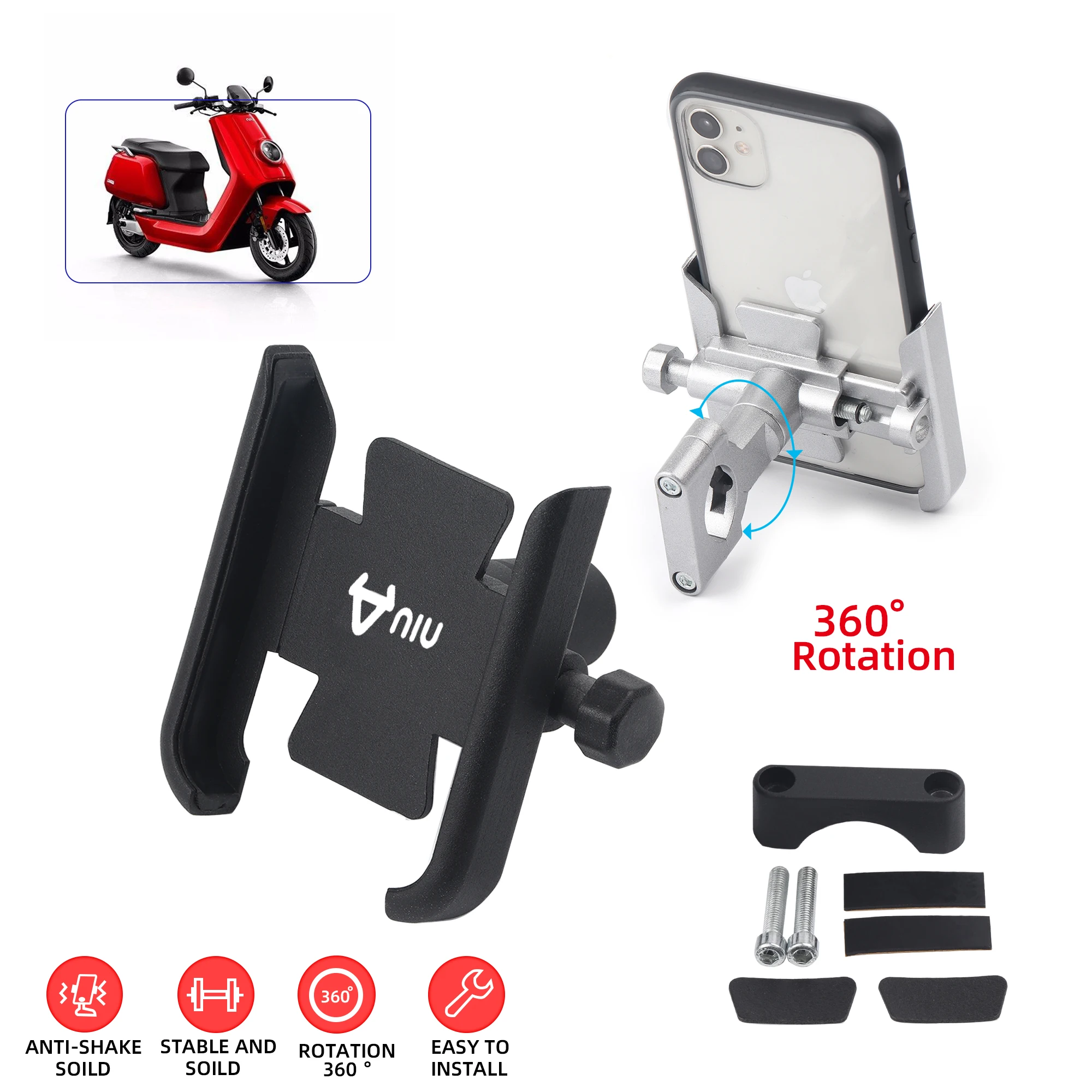 For NIU N1 M1 U1 M+ NGT N1S Motorcycle Handlebar Rearview Mirror Mobile Phone Holder GPS Stand Bracket