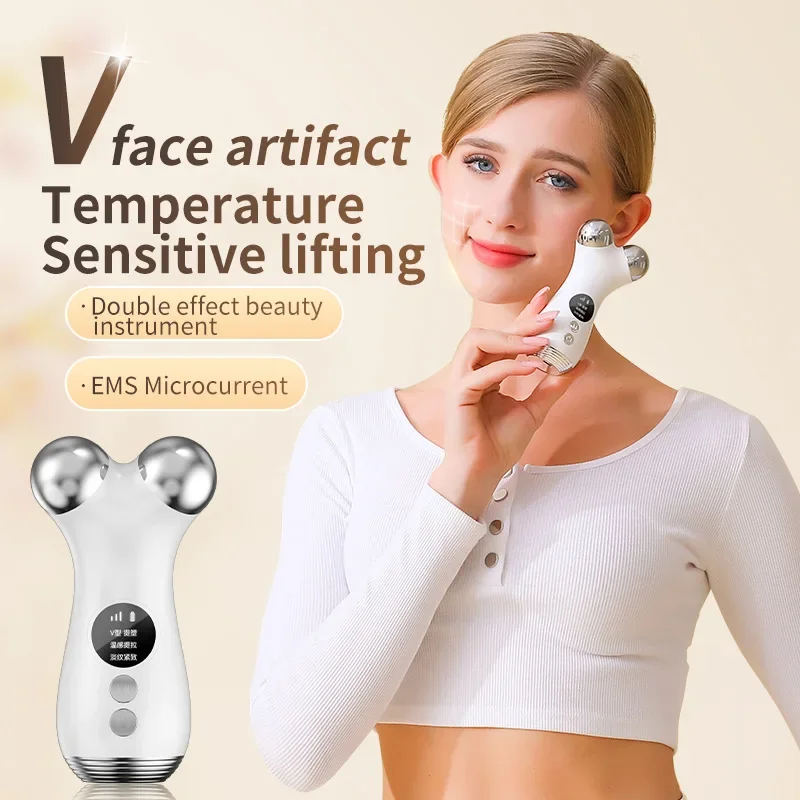 O massager facial do Ems para o rejuvenescimento da pele, cuidado de beleza do anti-enrugamento, massagem da vibração, v-como