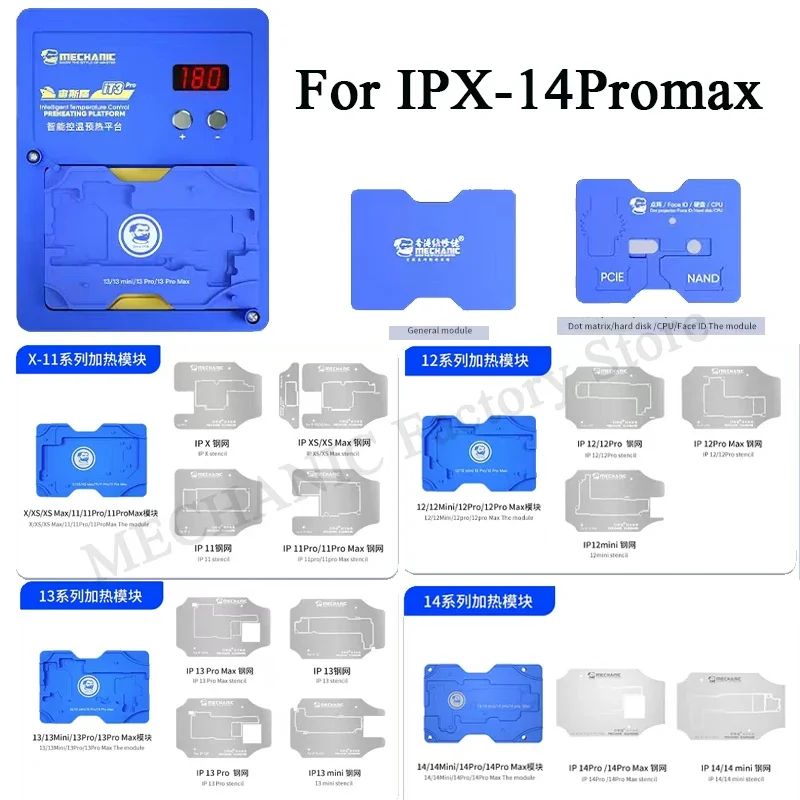 MECCANICO iT3 pro Piattaforma di preriscaldamento intelligente Scheda madre Chip a strati BGA Stencil/Riparazione a matrice di punti per iPhone X-14