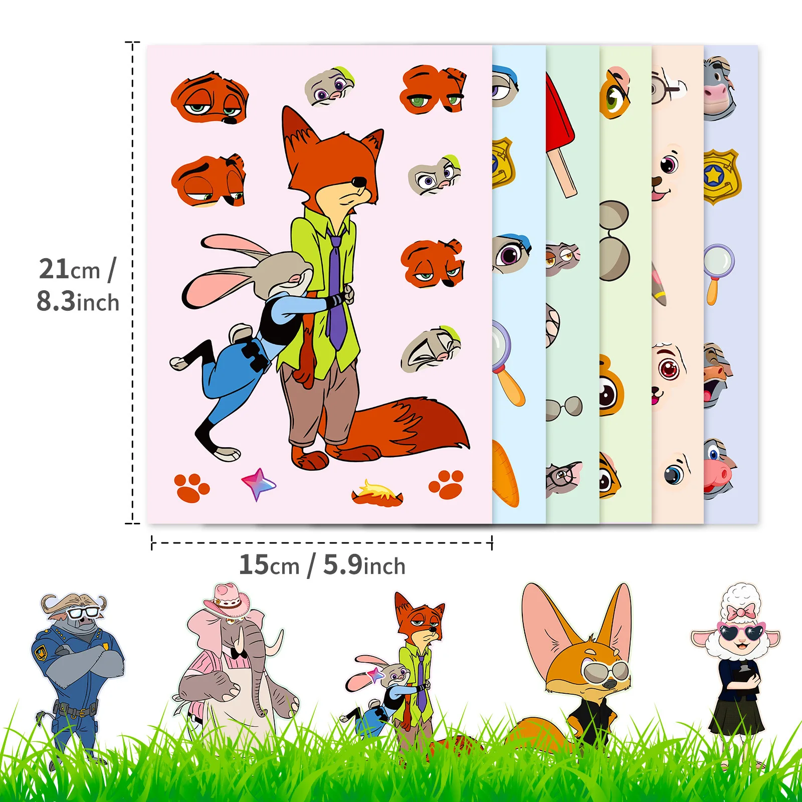 Naklejki Zootopia Królik Policjant Sly Fox Zmieniające Wyraz Twarzy Edukacyjne DIY Judy Nick dla Dzieci Wczesna Edukacja