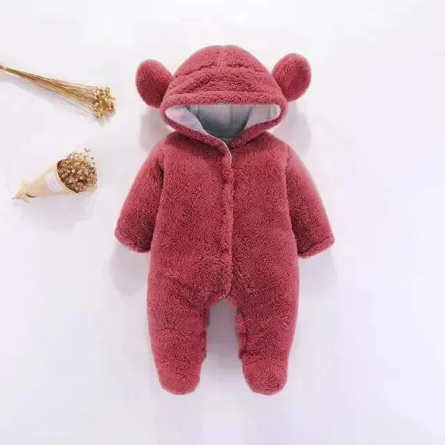 Baby Rompers Infant Plus Velvet Jumpsuit Winter Outfit Newborn Thick Warm Clothes Outwearing Hooded Climbing Suit Baby Stuff