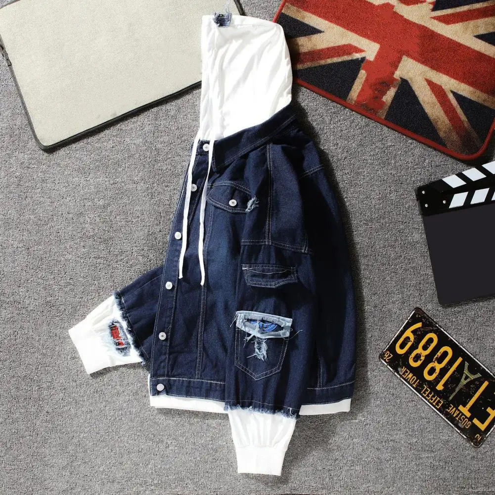 남성용 데님 재킷, 힙합 스트리트웨어, 남성용 후드 진 재킷, 남성용 캐주얼 루즈 아우터, 용수철 패션, 슬림핏 코트, 2023 신상