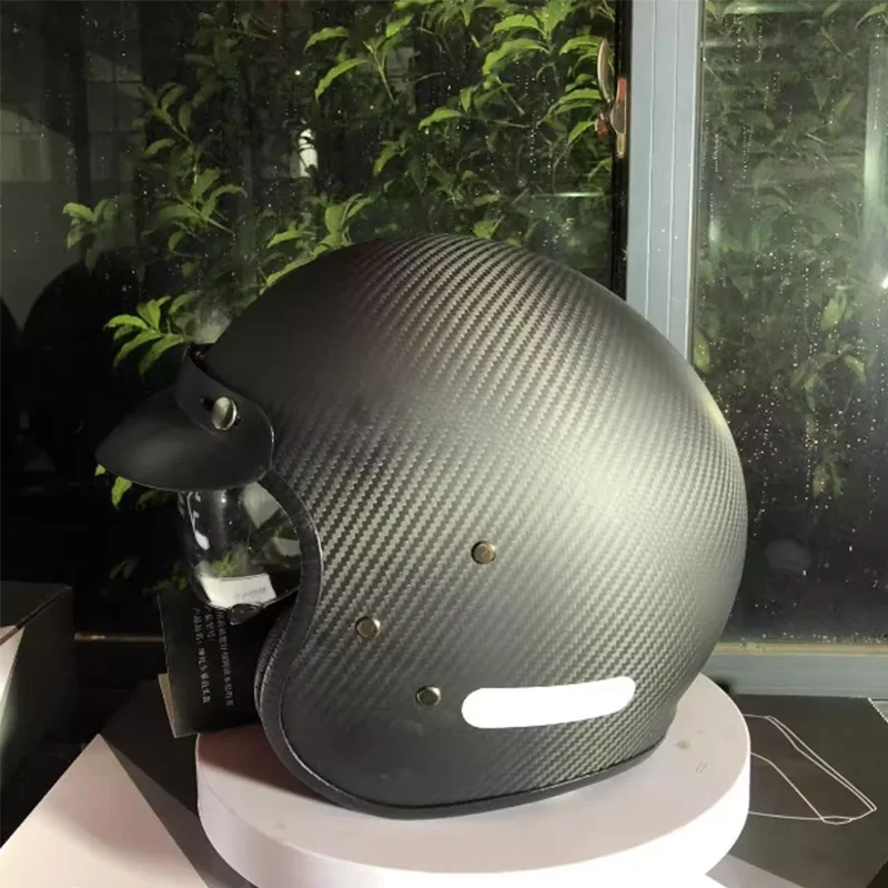 

3K Matte Black Carbon Fiber Pedal Motorcycle Cruise Three-Quarters Half Helmet Japanese Retro Men's and Women's Fit All Seasons