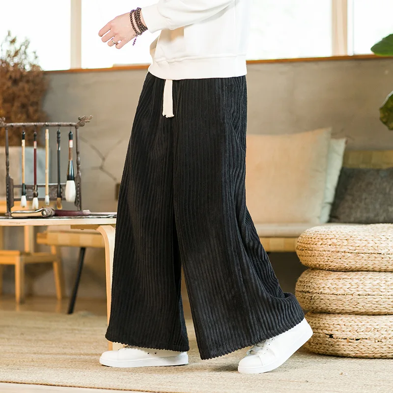 Oversized Pants Tradition Casual Autumn Wide-leg Trousers Harajuku Corduroy Streetwear Straight Pants Male Elastic Waist Loose