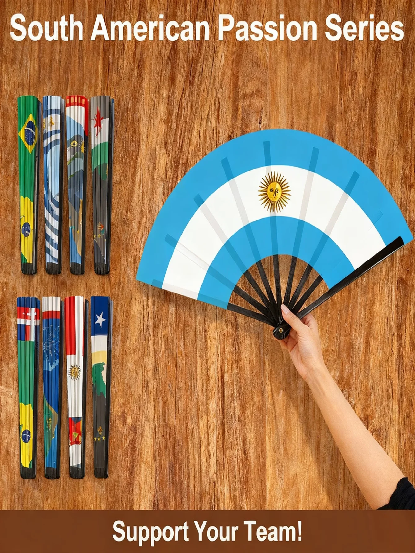 8.6in South America Country Flag Folding Fan, Argentina Portugal Brazil Chile Peru Uruguay National Flag Hand Fan for World Cup