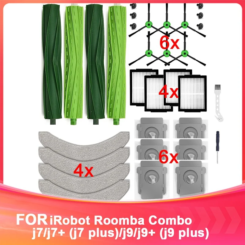 For Irobot Roomba Combo J7/J7+ J7 Plus/J9/J9+ J9 Plus Robot Vacuum Cleaner Accessories,Roller Brushes,Mop Pads,Dust Bags