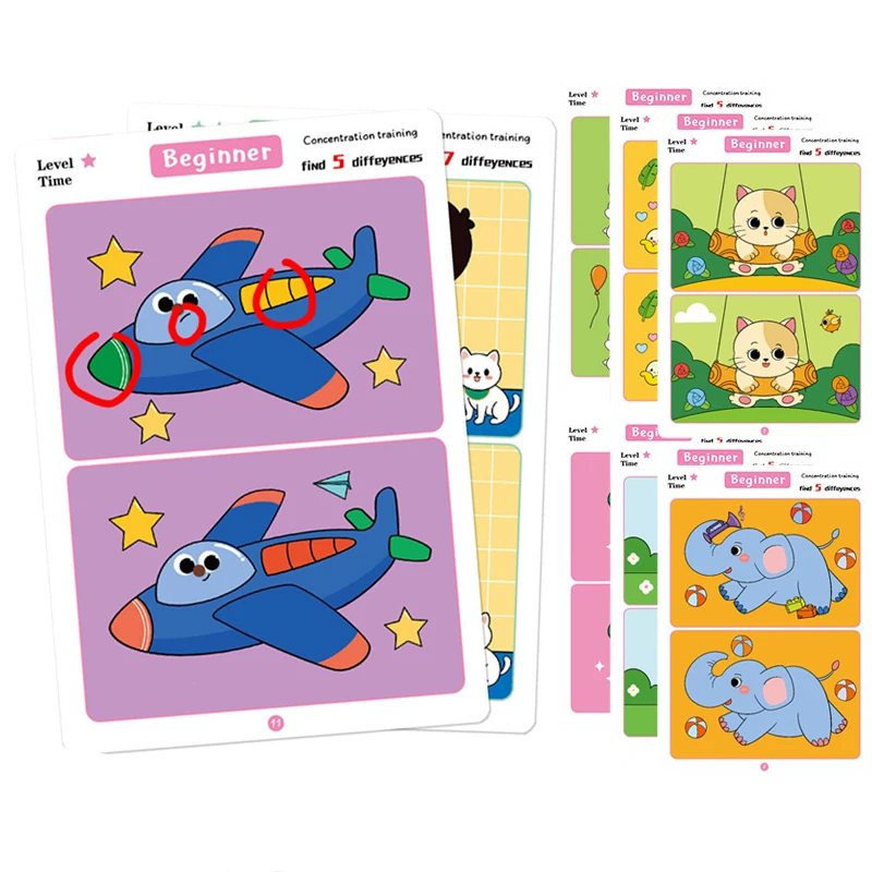 Tarjetas de juegos diferentes para niños, juguetes con bolígrafo borrable, tarjetas de juego educativas Montessori, entrenamiento de concentración, reutilizables, TMZ