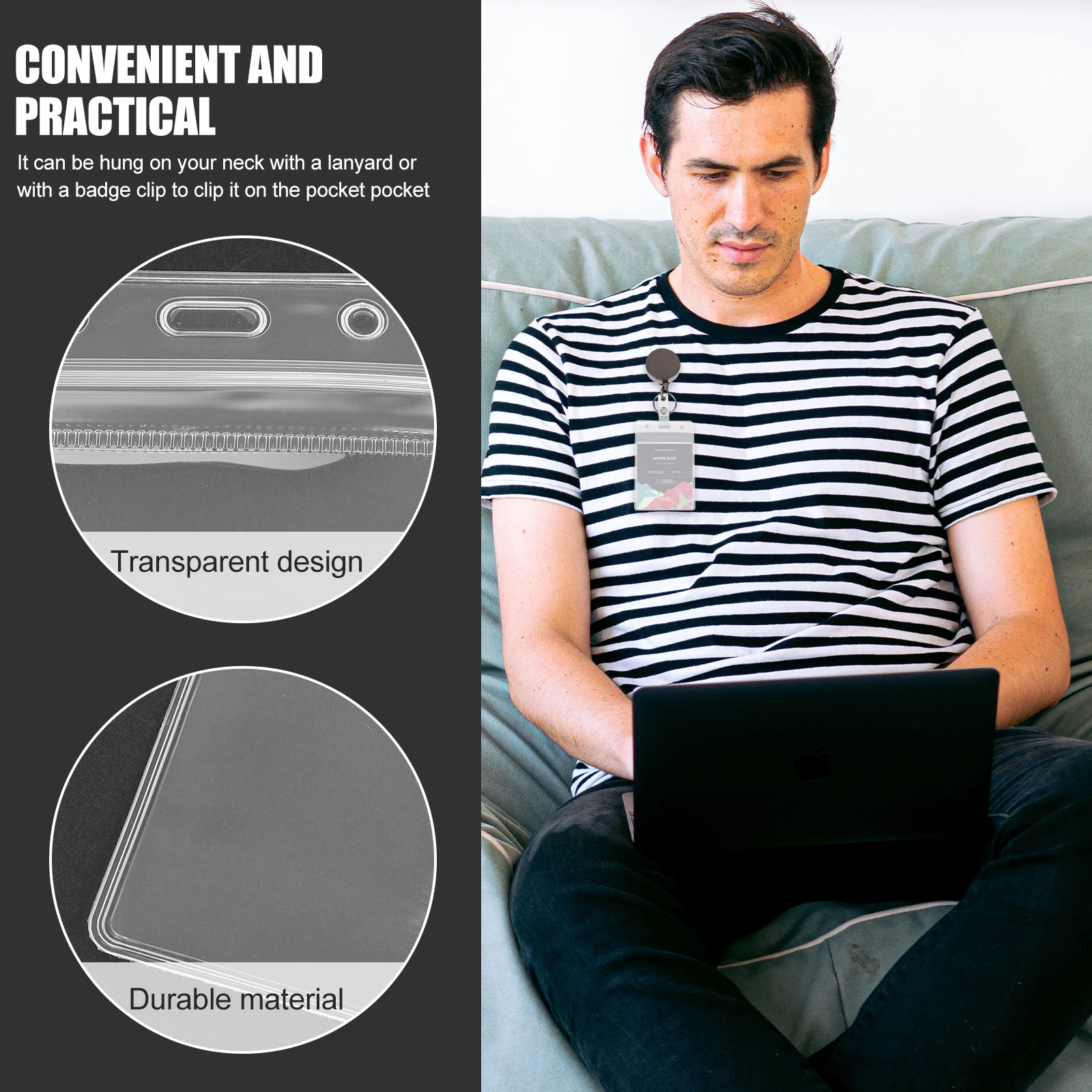 

10Pcs Waterproof Card Holders Clear Double-Sided Protective Id Badge Holder Work Cards Cover Convenient Clip Neck Lanyard Use