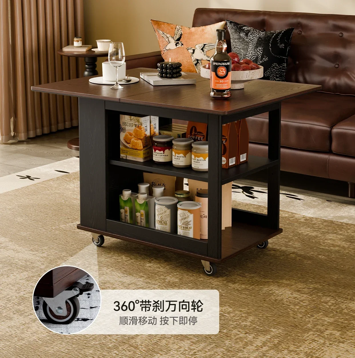 X18 أريكة غرفة المعيشة الفرنسية المصنوعة من الخشب الصلب وخزانة جانبية وعربة قابلة للطي وطاولة قهوة متنقلة على الطراز العتيق