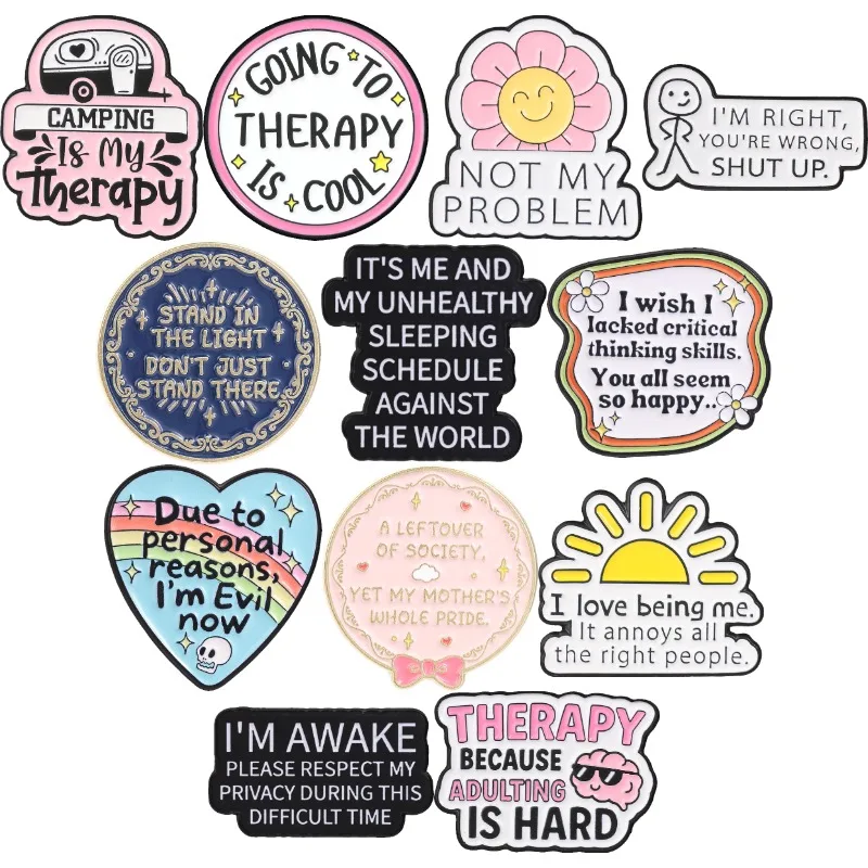 Funny Sarcastic Quote Enamel Badges Therapy And Sleeping Schedule And Im Evil Now Pin Mental Health Humor Brooch Accessory Gift