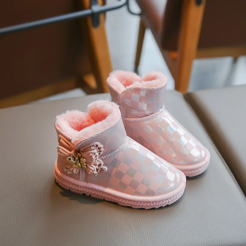 

Winter Snow Boots for Children 2024 Fashion New Girls Princess Boots Waterproof Warm Shoes with Velvet